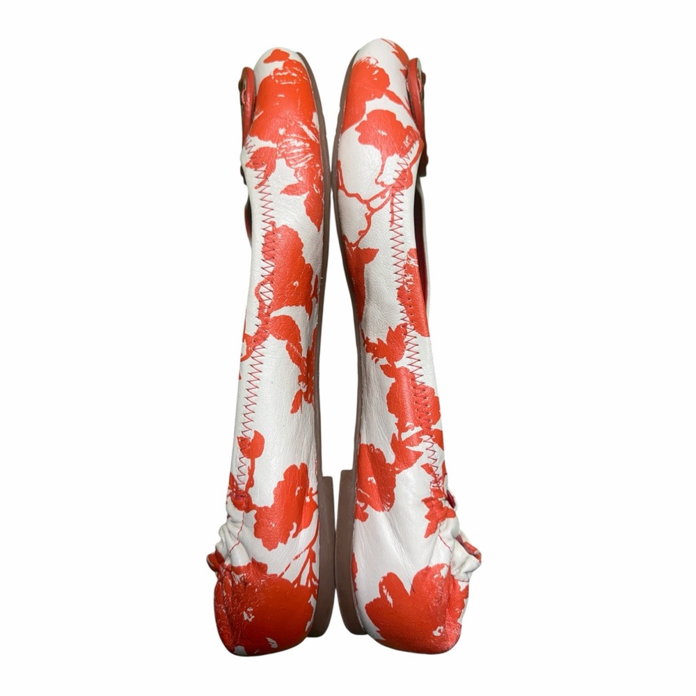 Tory Burch Red/ Orange  and White Patterned Flats - Picture 5 of 10